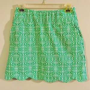 Katherine Way Delray Scalloped Skort in Kelly Green Puzzle Maze